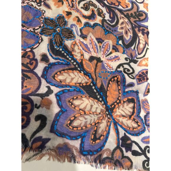 Made in Italy Multicolor 100% lambswool cashmere finish Embroidered Wrap Shawl - Picture 8 of 15